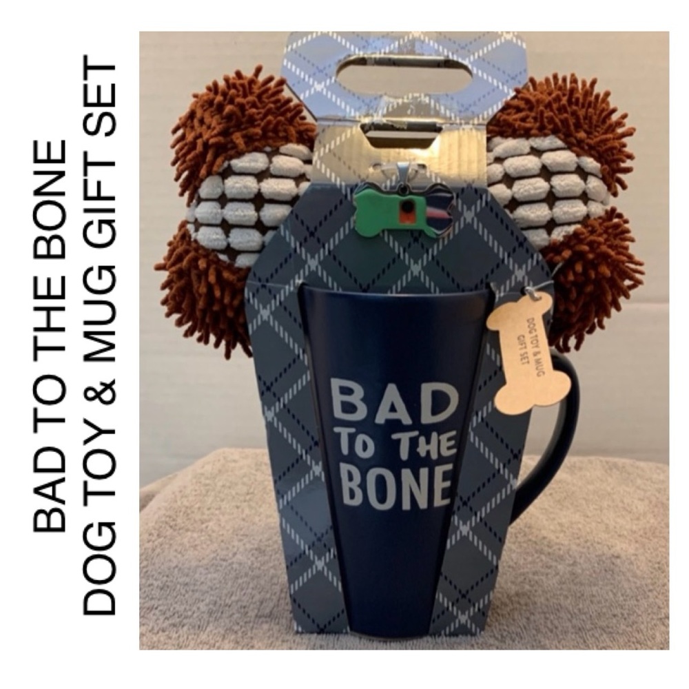 🌺 BAD TO THE BONE Gift Mug & Dog Toy NWT